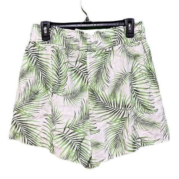 NWT Sigrid Olson Shorts Pull On Elastic Waist Linen Blend Green White Leaf Large - Picture 2 of 6